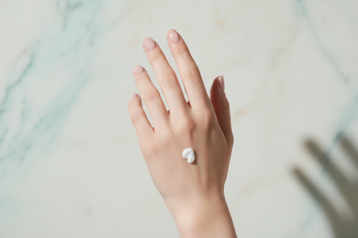 Hand with cream - wider shot